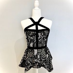 BEBE Lace Peplum Top